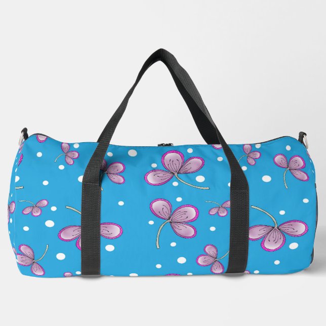 Whimsical Pink Flower large duffle bag (Front)
