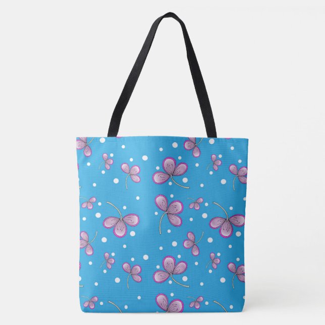 Whimsical Pink Flower Tote Bag (Front)