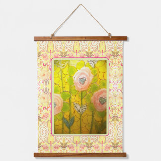 Whimsical Pink Flowers - Hanging Tapestry