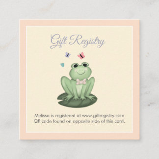 Whimsical Pink Frog Baby Girl Shower Registry QR Enclosure Card