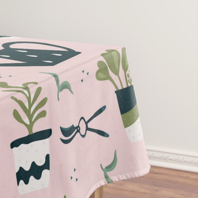 Whimsical Pink Gardening Printed Pattern Tablecloth (In Situ)