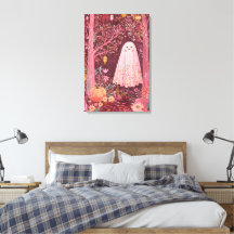 Whimsical Pink Ghost in Enchanted Floral Forest