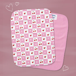 Whimsical Pink Gingham Cherry & Blossom Burp Cloth