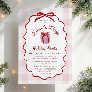Whimsical Pink Gingham Favourite Things Party  Invitation