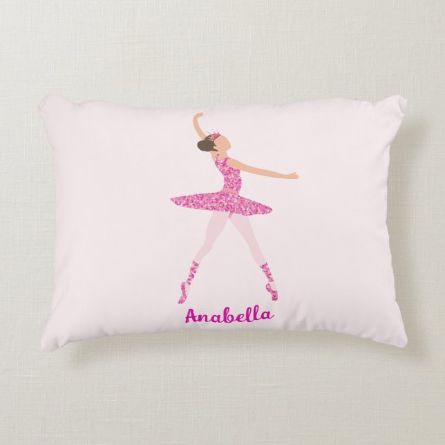 Whimsical Pink Glitter Ballerina Look Accent Pillow (Front)