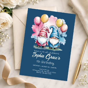 Whimsical Pink Gnome First Birthday Invitation