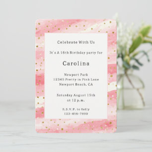 Whimsical Pink Gold Dots Birthday Invitation