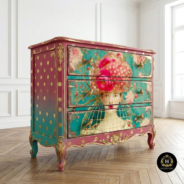 Whimsical Pink Gold Polka Dot Floral Birdcage Hat Tissue Paper (Creator Uploaded)