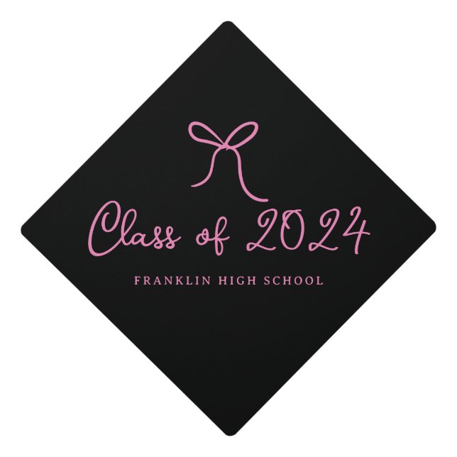 Whimsical Pink Hand Drawn Bow Class of Graduation Cap Topper (Front)