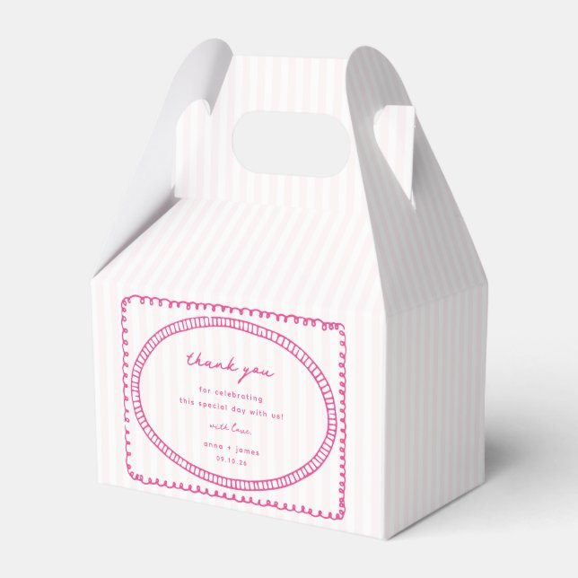 Whimsical Pink Hand Drawn Frame Wedding Favor Box (Front Side)