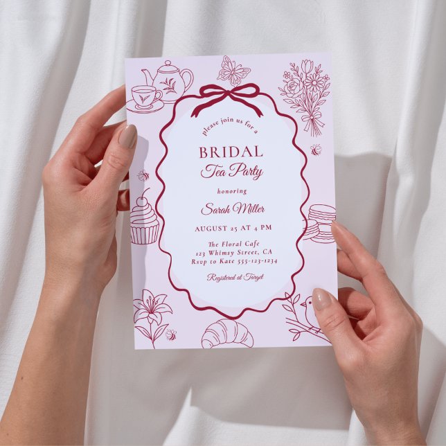 Whimsical Pink Hand Drawn Tea Party Bridal Shower Invitation (Creator Uploaded)