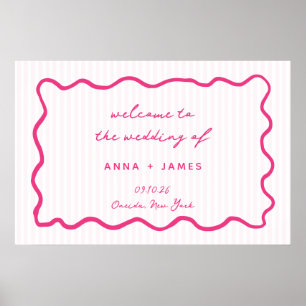 Whimsical Pink Hand Drawn Wedding Welcome Poster