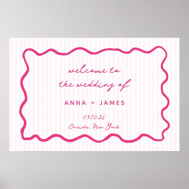 Whimsical Pink Hand Drawn Wedding Welcome Poster (Front)