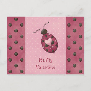 Whimsical Pink Ladybug Valentines Postcard