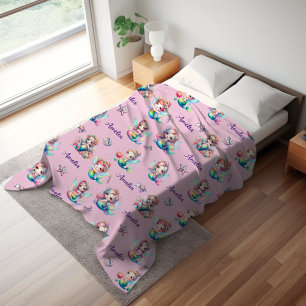Whimsical Pink Mermaids Under The Sea Sherpa Blanket