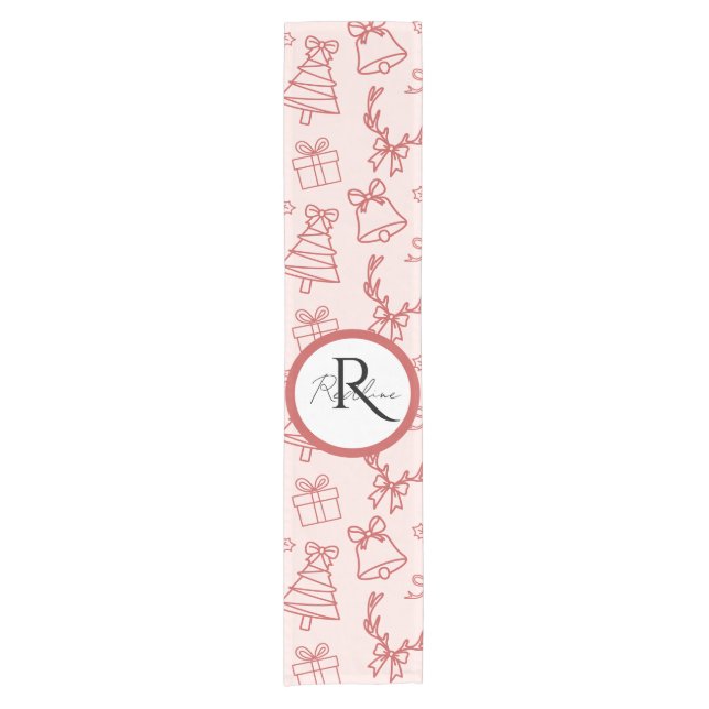 Whimsical pink monogram  short table runner (Front)