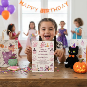 Whimsical Pink Monster Birthday Costume Party  Invitation