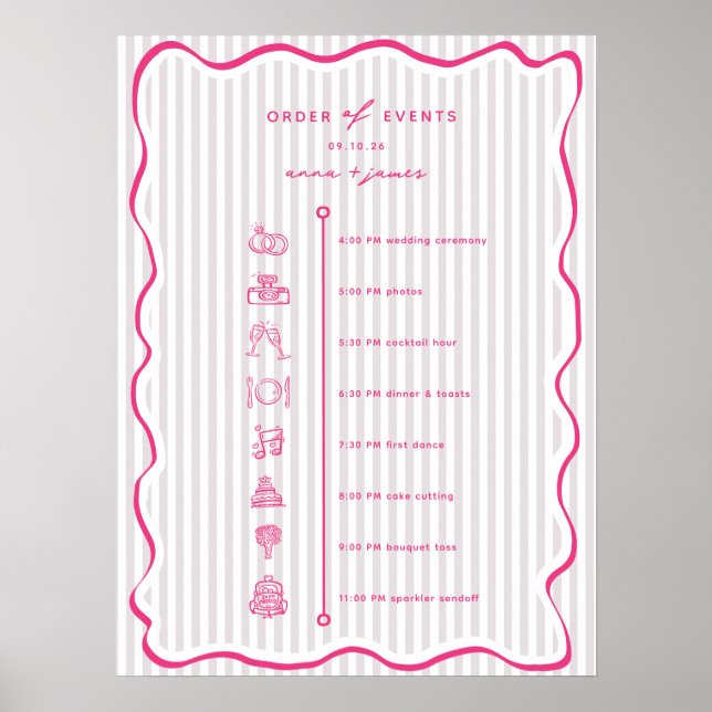Whimsical Pink Order of Events Timeline Poster (Front)