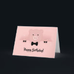 Whimsical Pink Pig Birthday Card<br><div class="desc">A birthday greeting card with a drawing of a cute pink pig's face. Lifted up by his black cloven hooves and peering over a table. Cute and whimsical drawing. Set on a pink background with faded hearts.</div>