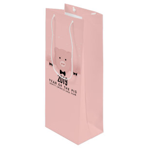 Whimsical Pink Pig Cute Chinese New Year 2019 Wine Gift Bag