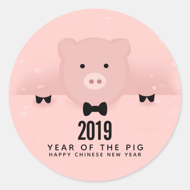 Whimsical Pink Pig Cute Chinese New Year Classic Round Sticker (Front)