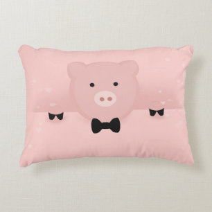 Whimsical Pink Pig Cute Farm Animal Accent Pillow