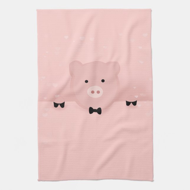 Whimsical Pink Pig Cute Farm Animal Kitchen Towel (Vertical)