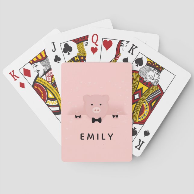 Whimsical Pink Pig Cute Farm Animal Playing Cards (Back)