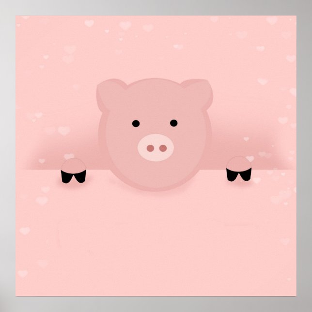 Whimsical Pink Pig Cute Farm Animal Poster (Front)