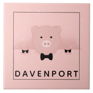 Whimsical Pink Pig Cute Farm Animal Tile