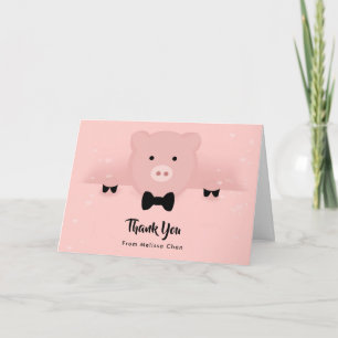 Whimsical Pink Pig in a Bow Tie Thank You Card