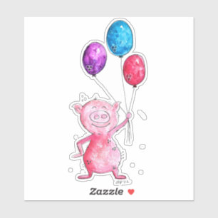 Whimsical Pink Pig with Balloons
