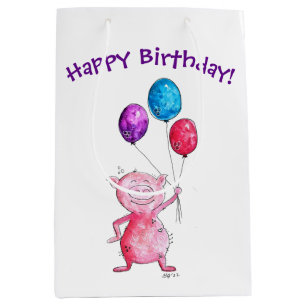 Whimsical Pink Pig with Balloons Medium Gift Bag