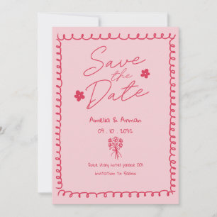 Whimsical Pink Pink Doodle Scribble save the date Invitation