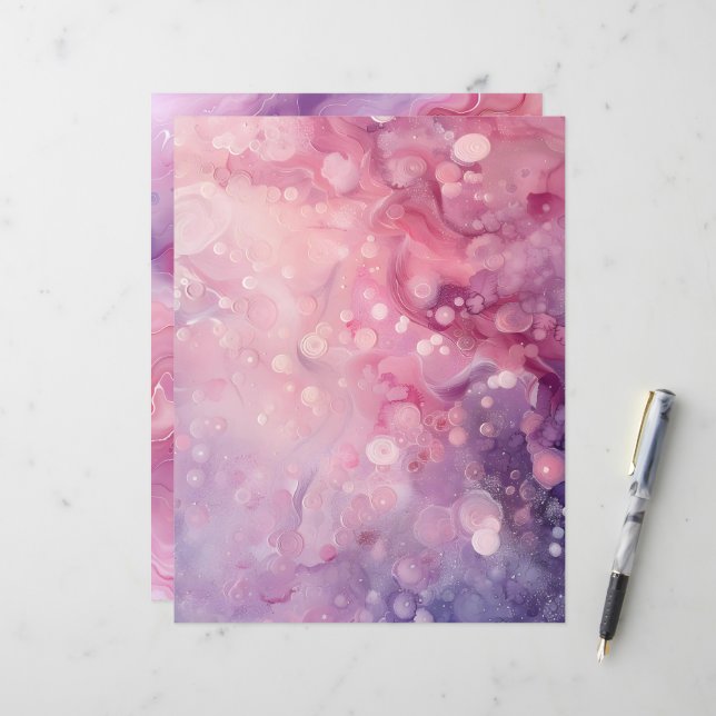 Whimsical Pink & Purple Background Scrapbook Paper (Front/Back In Situ)