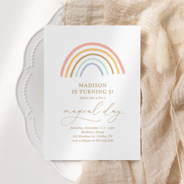 Whimsical Pink Rainbow Girl Birthday Party Invitation (Creator Uploaded)