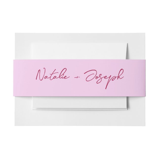  Whimsical Pink Raspberry Retro Whimsical Wedding Invitation Belly Band (Front Example)