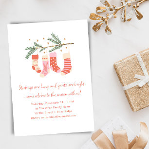 Whimsical Pink Red Cute Christmas Holiday Party Invitation