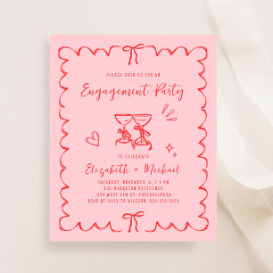 Whimsical Pink Red Engagement Party Invitation