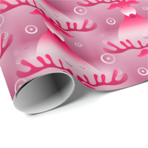 Whimsical Pink Reindeer Christmas Pattern Wrapping Paper