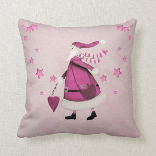 Whimsical Pink Retro Vintage Santa Claus Throw Pillow