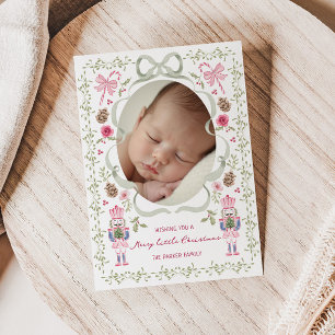 Whimsical Pink Sage Nutcracker Bow Frame Holiday Card