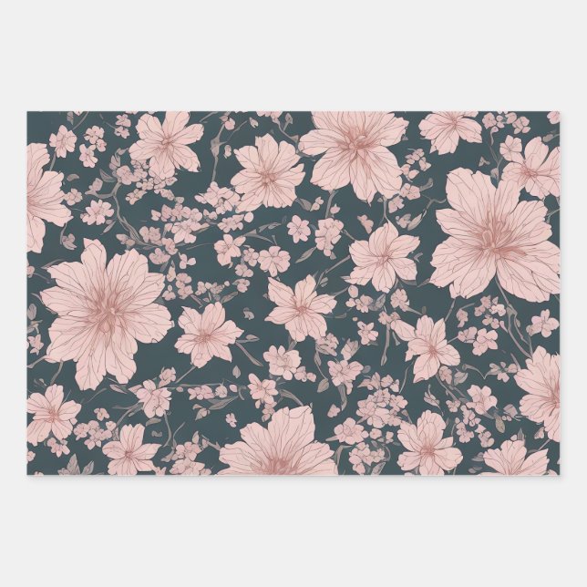 Whimsical Pink Sakura Pattern Wrapping Paper Sheet (Front)