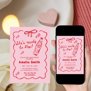 Whimsical Pink She's Ready to Pop Soda Baby shower Invitation