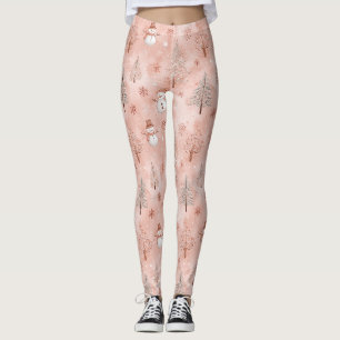 Whimsical Pink Snowman Christmas - Winter (1) Leggings