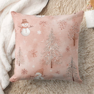 Whimsical Pink Snowman Christmas - Winter (1) Throw Pillow