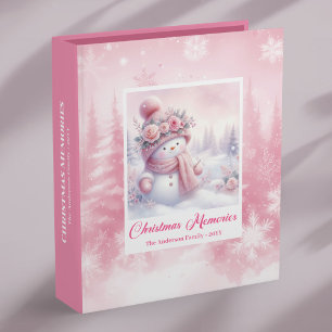 Whimsical Pink Snowman Cozy Forest Christmas Album Binder