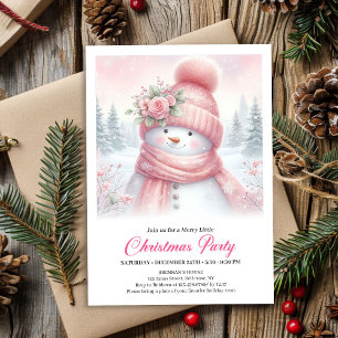 Whimsical Pink Snowman Digital Christmas Invite 