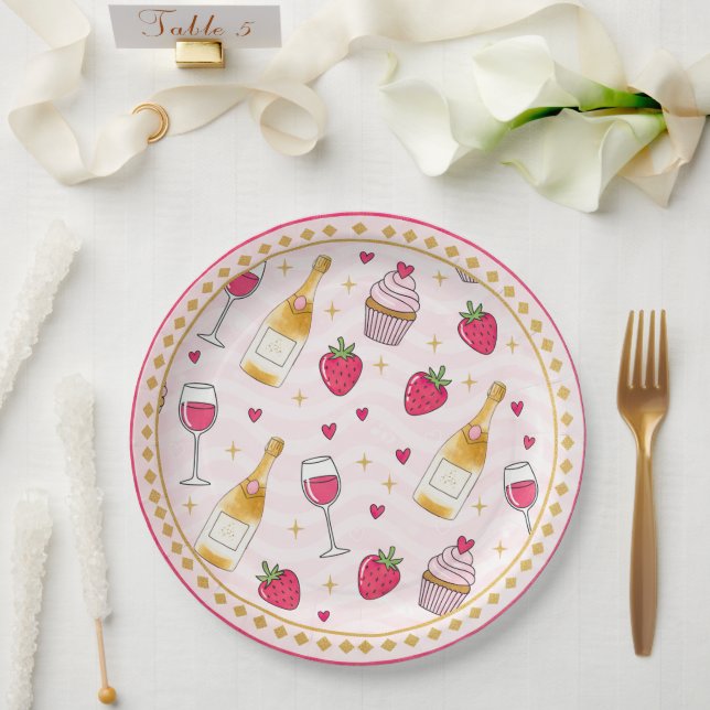 Whimsical Pink Strawberry Paper Plate (Wedding)
