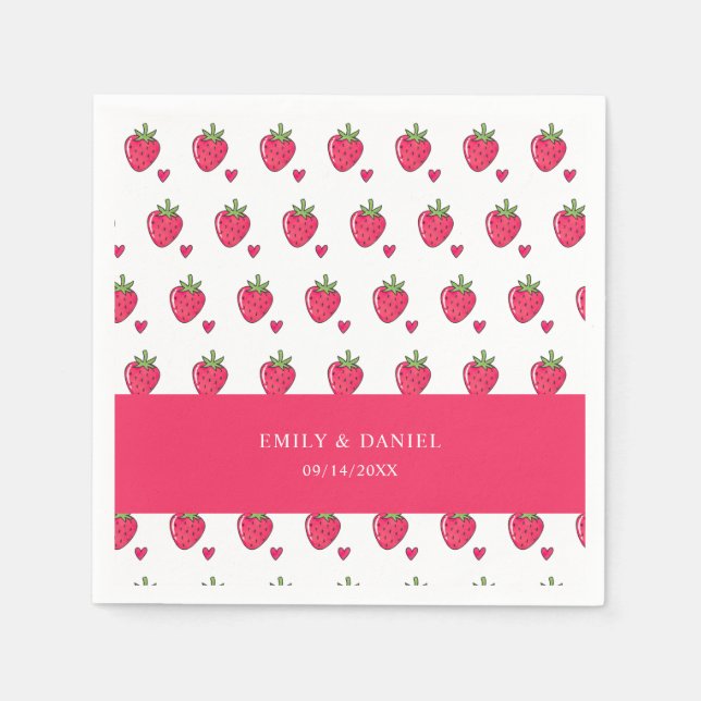 Whimsical Pink Strawberry Wedding Napkins (Front)
